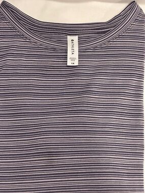Athleta Narrow Stripe Tee in Lavender and White